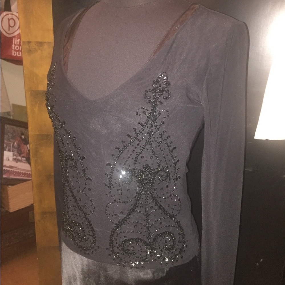 Beaded long sleeve sheer top